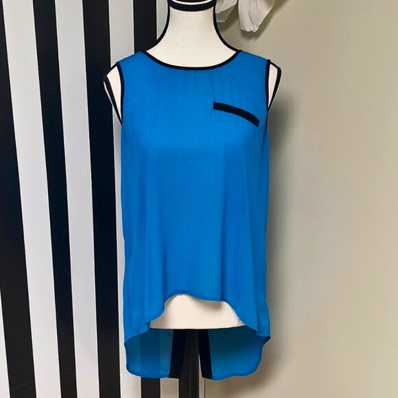 By & By: Blue and Black Sleeveless Top High-Low Cut Size M - Picture 1 of 4